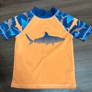 Kids Swim Shirt with Shark Design - Orange and Blue